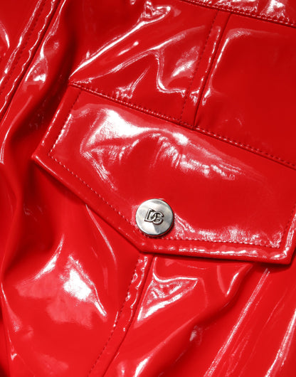 Dolce & Gabbana Red Glossy Polyester Cargo Boot Cut Pants