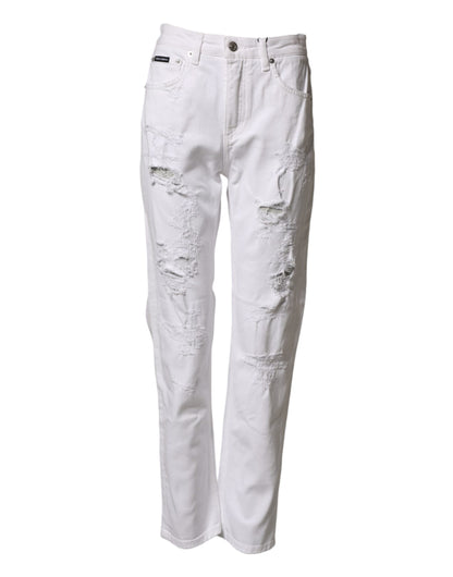 Dolce & Gabbana White Distressed Cotton BOYFRIEND Denim Jeans