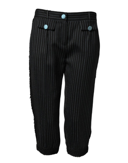Dolce & Gabbana Black Wool Stripes Cropped Trouser Pants