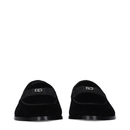 Dolce & Gabbana Black Velvet Slip-On Loafers