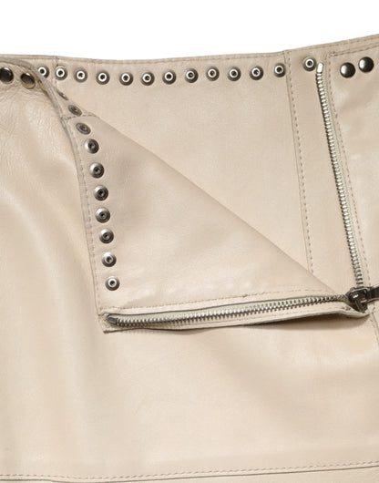 Dolce & Gabbana Beige Leather Studs Mid Waist Mini Skirt