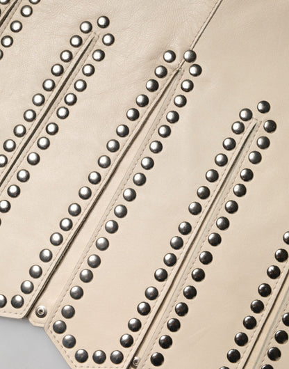 Dolce & Gabbana Beige Leather Studs Mid Waist Mini Skirt