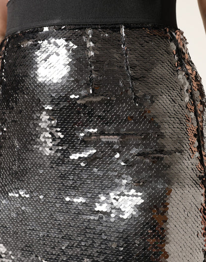 Dolce & Gabbana Metallic Gray Sequin High Waist Mermaid Skirt