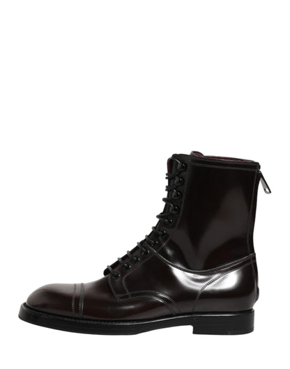 Dolce & Gabbana Black Leather Lace Up Mid Calf Boots Shoes