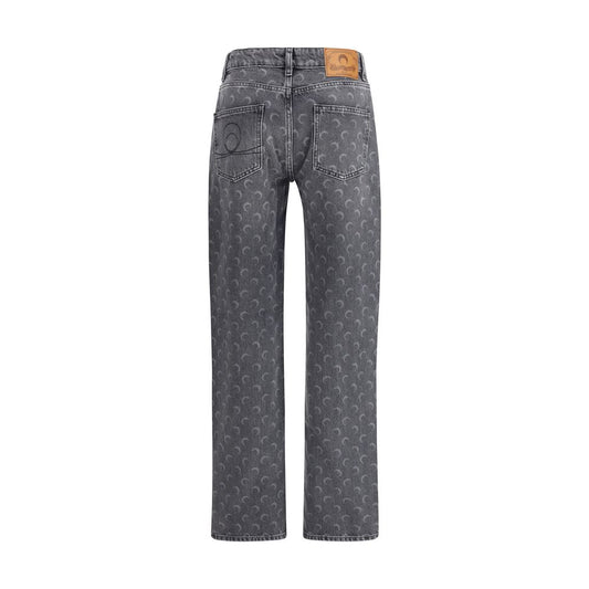 Marine Serre Gray Cotton Straight-Leg Jeans
