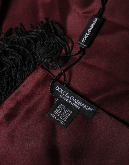 Dolce & Gabbana Maroon Silk Satin Fringes Neck Foulard Scarf