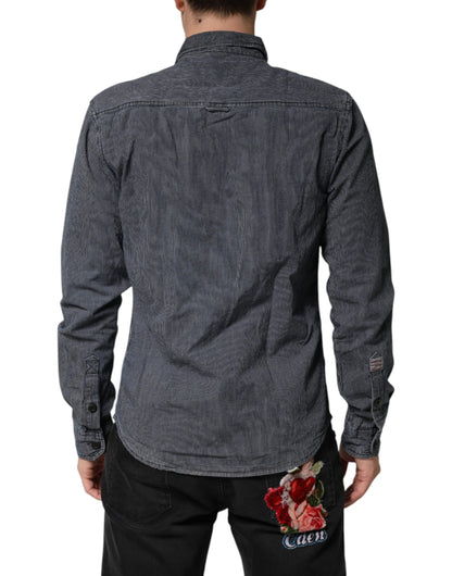 Jack & Jones Blue White Button Down Long Sleeves Men Denim Shirt
