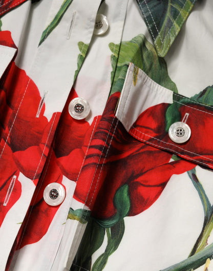 Dolce & Gabbana White Floral Print Cotton Jumpsuit Dress