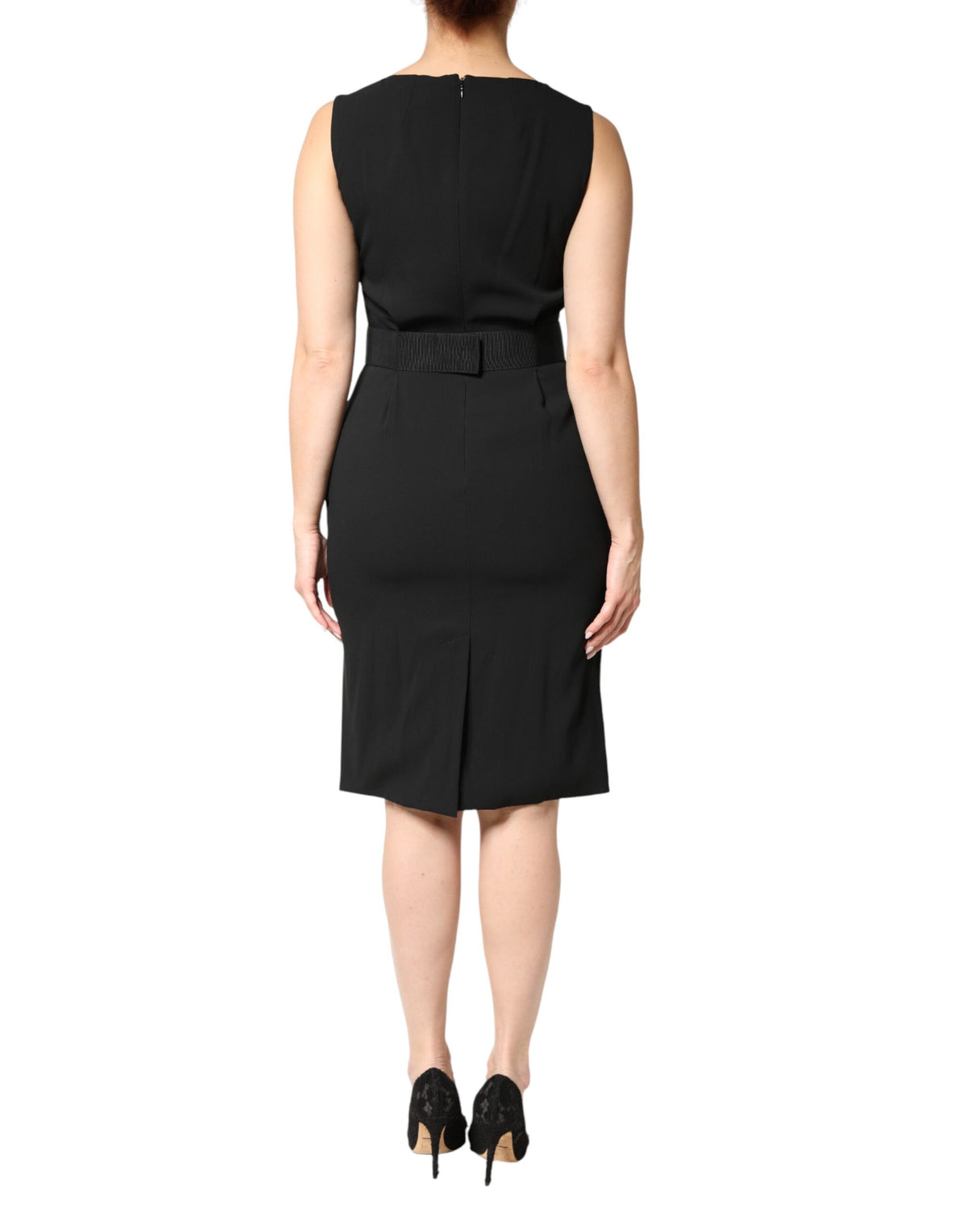 Dolce & Gabbana Schwarzes ärmelloses Etui-Kleid knielang