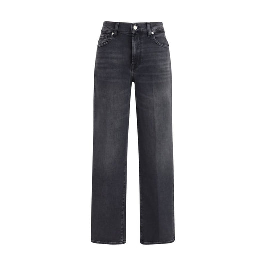 7FOR Black Cotton Straight-Leg Jeans