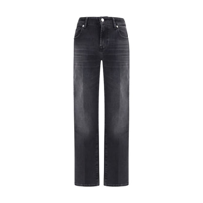 7FOR Black Cotton Straight-Leg Jeans