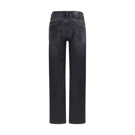 7FOR Black Cotton Straight-Leg Jeans