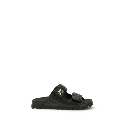 Miu Miu Black Napa Leather / Calf Bos Taurus Slippers