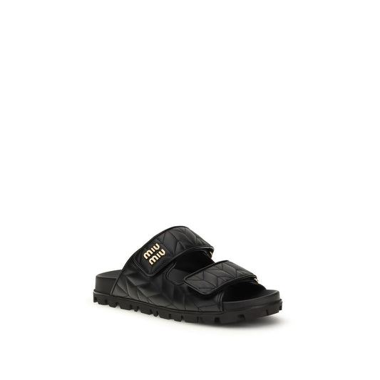 Miu Miu Black Napa Leather / Calf Bos Taurus Slippers